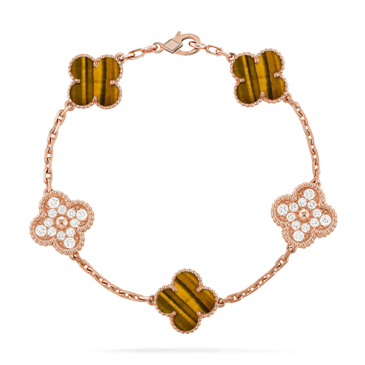 [Azure Tears]LUCKY CLOVER 5-MOTIF BRACELET -  TIGER’S EYE COLLECTION