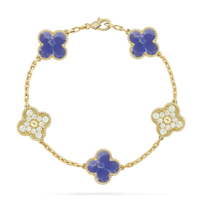 [Azure Tears]LUCKY CLOVER 5-MOTIF BRACELET - BLUE LARIMAR COLLECTION