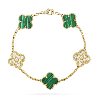 [Azure Tears]LUCKY CLOVER 5-MOTIF BRACELET - MALACHITE COLLECTION