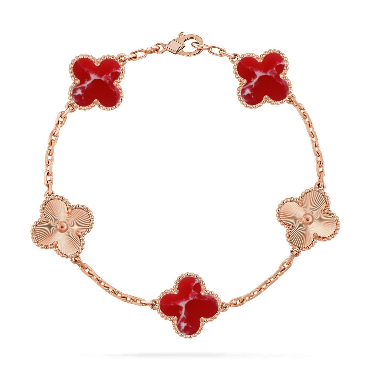 [Azure Tears]LUCKY CLOVER 5-MOTIF BRACELET - RED LARIMAR COLLECTION
