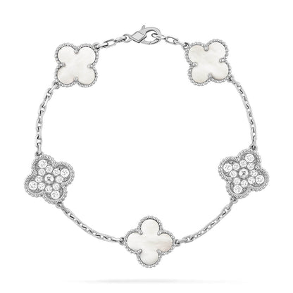 [Azure Tears]LUCKY CLOVER 5-MOTIF BRACELET - WHITE MOTHER-OF-PEARL COLLECTION