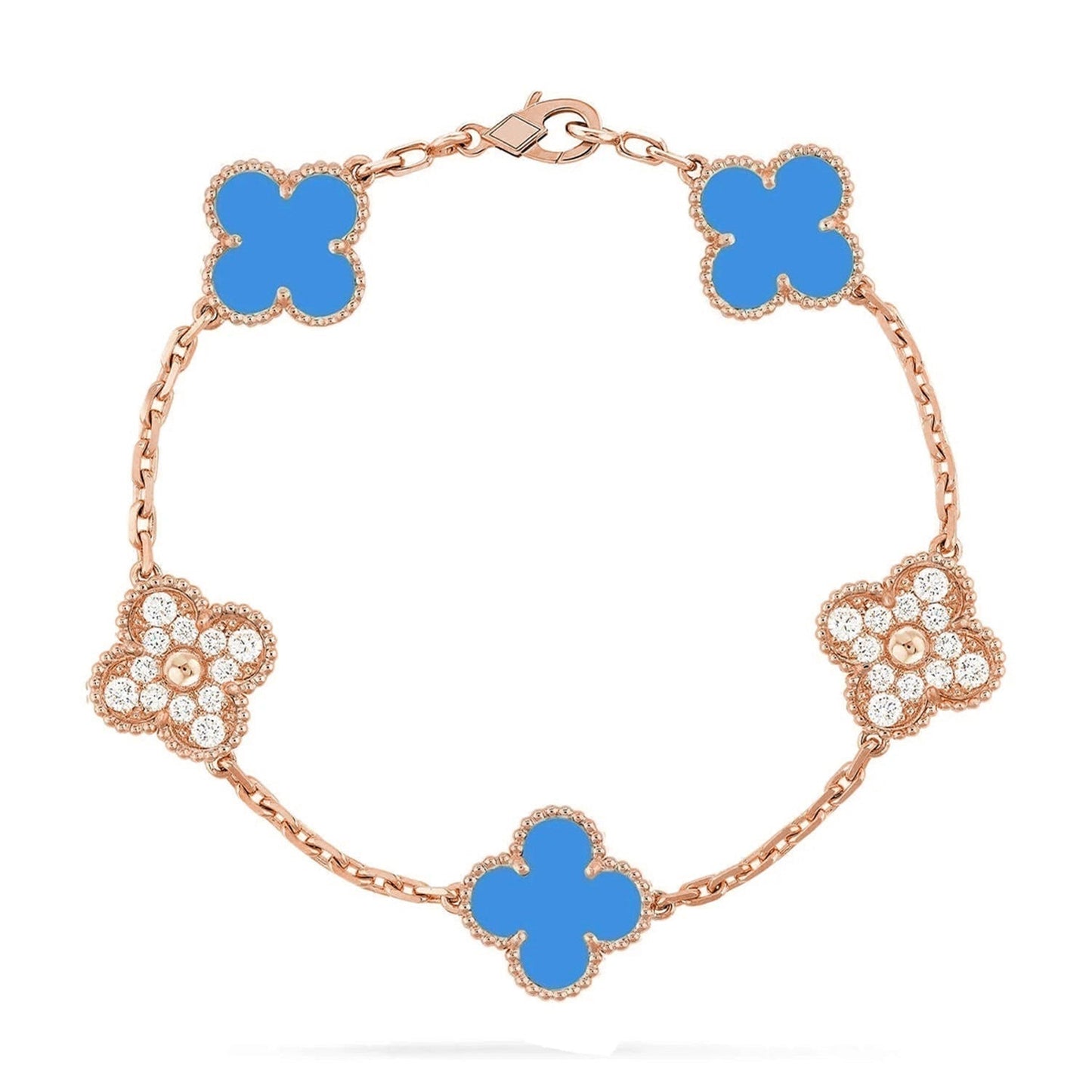 [Azure Tears]LUCKY CLOVER 5-MOTIF BRACELET - BLUE AGATE COLLECTION