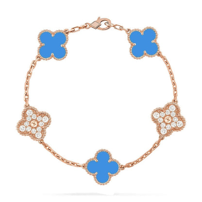 [Azure Tears]LUCKY CLOVER 5-MOTIF BRACELET - BLUE AGATE COLLECTION