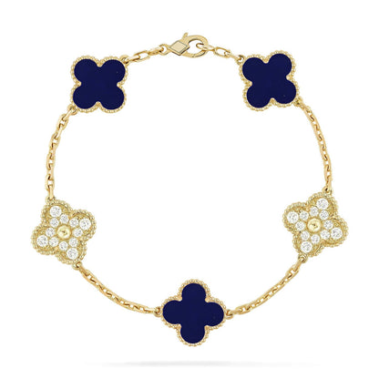 [Azure Tears]LUCKY CLOVER 5-MOTIF BRACELET - LAPIS LAZULI COLLECTION