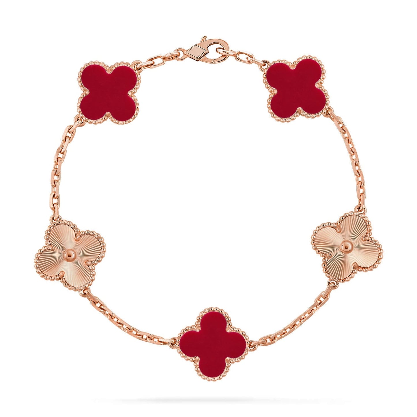 [Azure Tears]LUCKY CLOVER 5-MOTIF BRACELET - RED CARNELIAN COLLECTION
