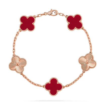 [Azure Tears]LUCKY CLOVER 5-MOTIF BRACELET - RED CARNELIAN COLLECTION