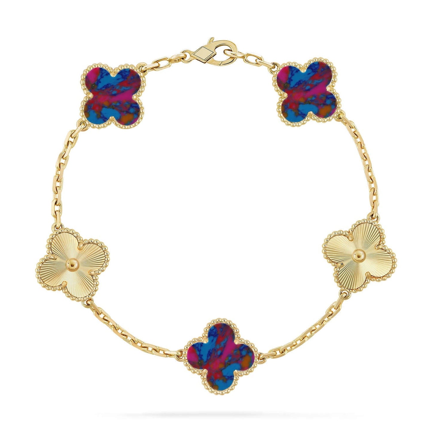 [Azure Tears]LUCKY CLOVER 5-MOTIF BRACELET - MULTI-GEM COLLECTION