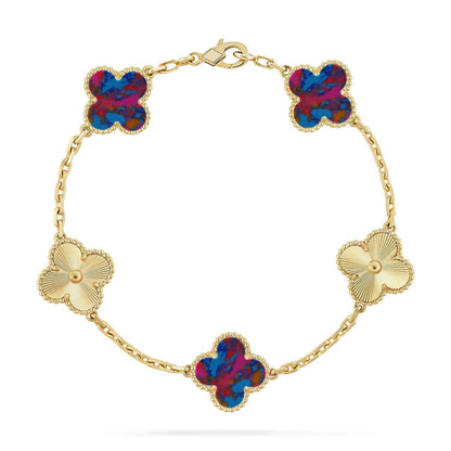 [Azure Tears]LUCKY CLOVER 5-MOTIF BRACELET - MULTI-GEM COLLECTION