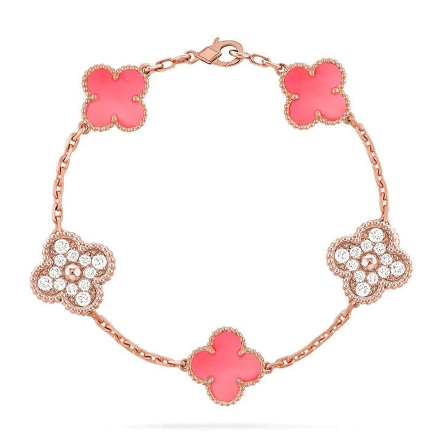 [Azure Tears]LUCKY CLOVER 5-MOTIF BRACELET - PINK MOTHER-OF-PEARL COLLECTION