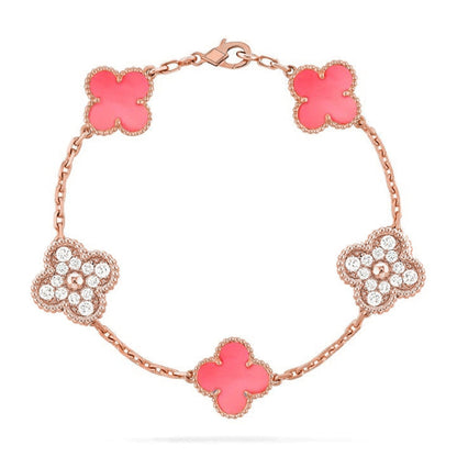 [Azure Tears]LUCKY CLOVER 5-MOTIF BRACELET - PINK MOTHER-OF-PEARL COLLECTION