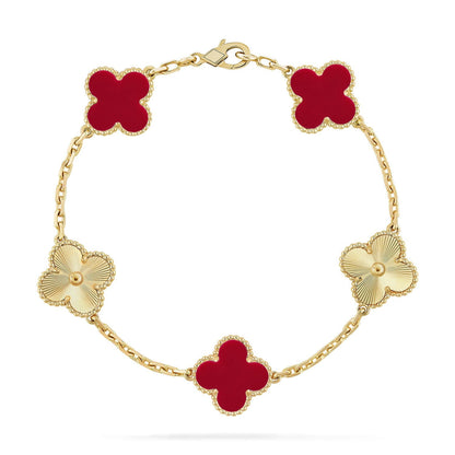 [Azure Tears]LUCKY CLOVER 5-MOTIF BRACELET - RED CARNELIAN COLLECTION
