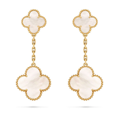 [Azure Tears]CLOVER DUAL-MOTIF STATEMENT STUD EARRINGS - DOUBLE-CHARM COLLECTION