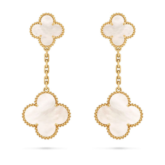 [Azure Tears]CLOVER DUAL-MOTIF STATEMENT STUD EARRINGS - DOUBLE-CHARM COLLECTION
