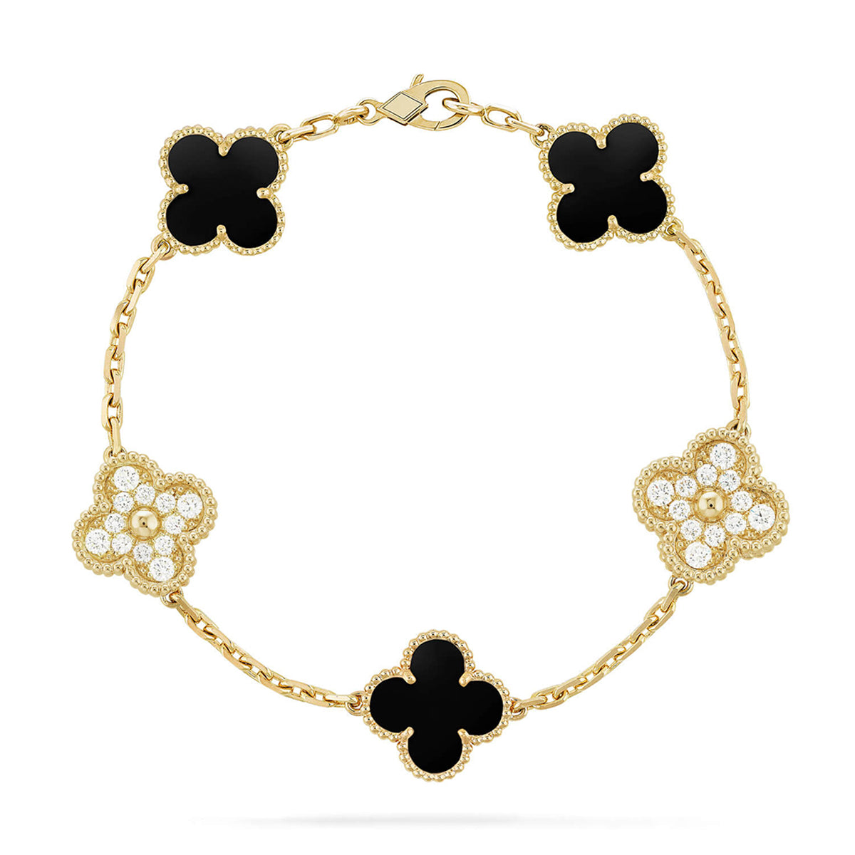 [Azure Tears]LUCKY CLOVER 5-MOTIF BRACELET - BLACK OXNY COLLECTION