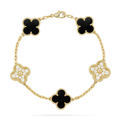 [Azure Tears]LUCKY CLOVER 5-MOTIF BRACELET - BLACK OXNY COLLECTION