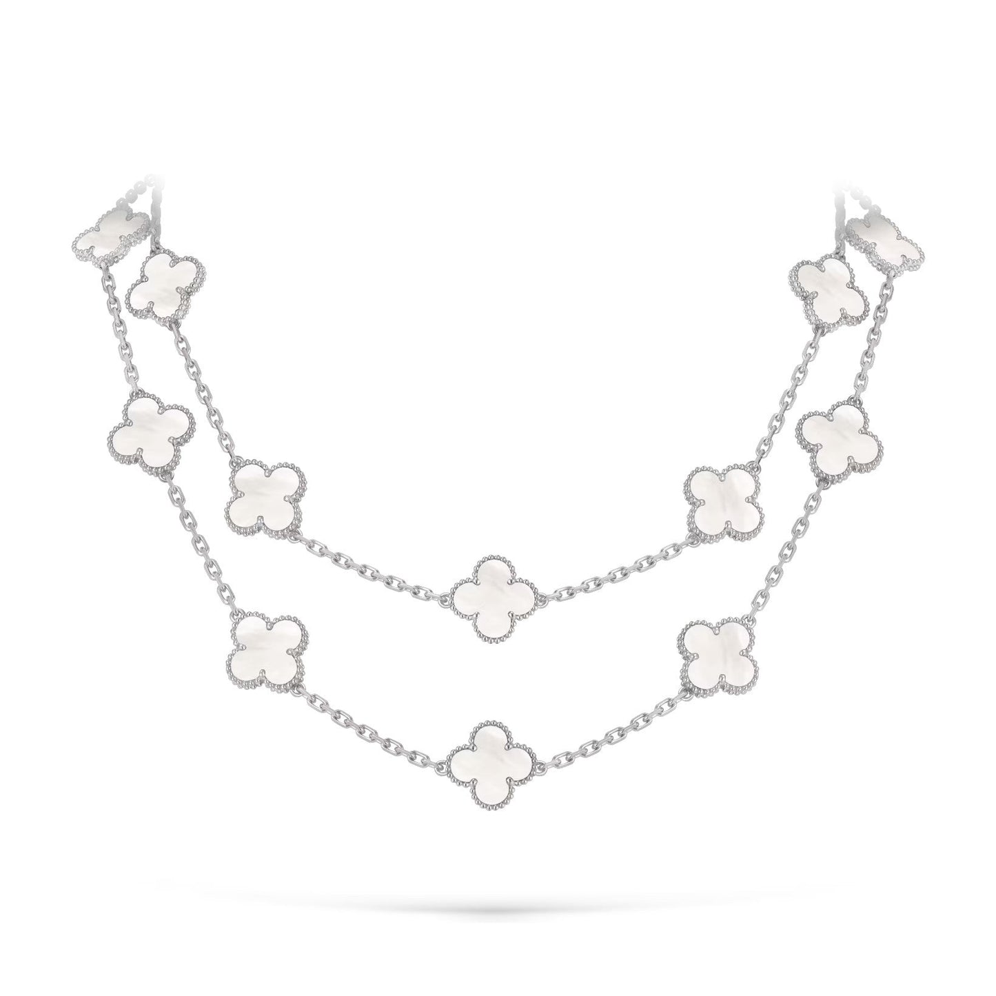 [Azure Tears]CLASSIC 20-MOTIF LUCKY CLOVER LONG NECKLACE WHITE GOLD COLLECTION