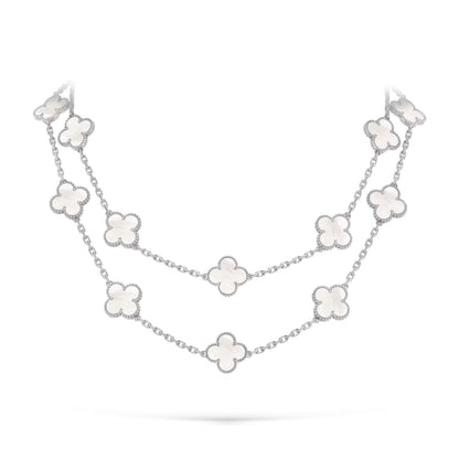 [Azure Tears]CLASSIC 20-MOTIF LUCKY CLOVER LONG NECKLACE WHITE GOLD COLLECTION