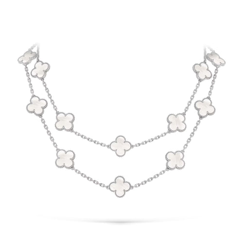 [Azure Tears]CLASSIC 20-MOTIF LUCKY CLOVER LONG NECKLACE WHITE GOLD COLLECTION