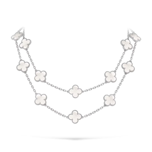 [Azure Tears]CLASSIC 20-MOTIF LUCKY CLOVER LONG NECKLACE WHITE GOLD COLLECTION