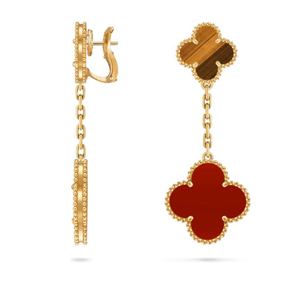 [Azure Tears]CLOVER DUAL-MOTIF STATEMENT STUD EARRINGS - DOUBLE-CHARM COLLECTION