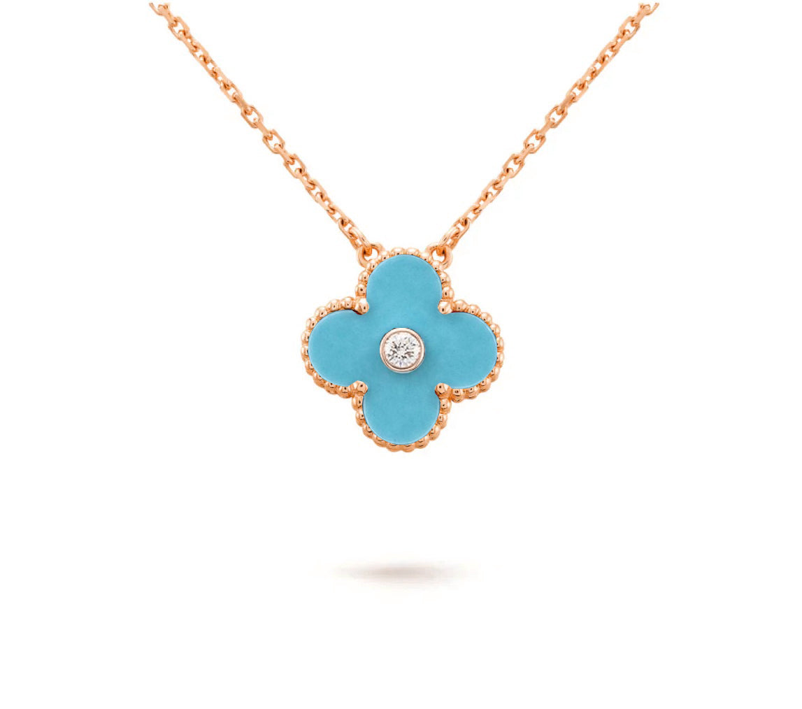 [Azure Tears]15MM CLOVER FLOWER DIAMOND PENDANT NECKLACE COLLECTION