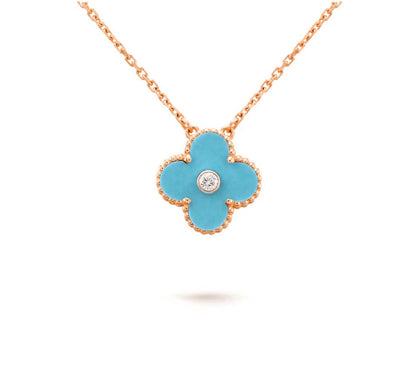 [Azure Tears]15MM CLOVER FLOWER DIAMOND PENDANT NECKLACE COLLECTION