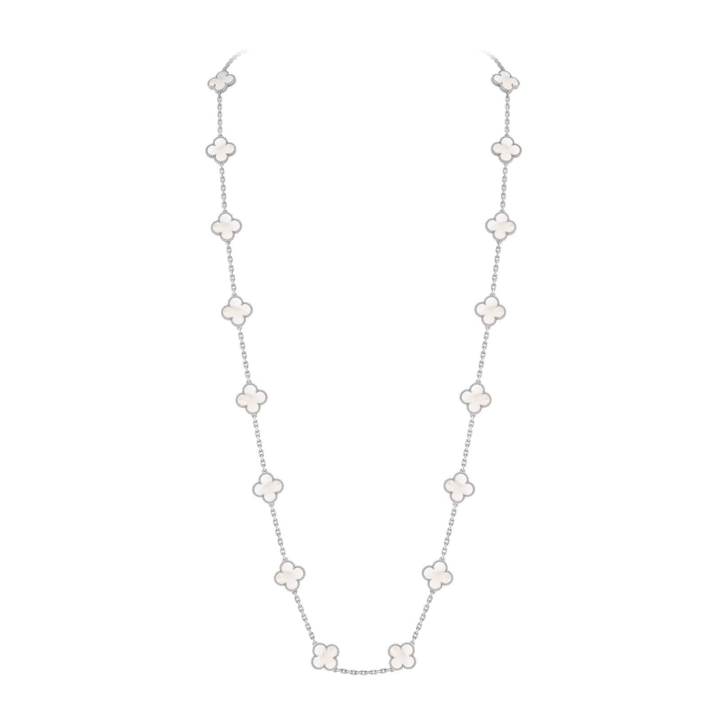 [Azure Tears]CLASSIC 20-MOTIF LUCKY CLOVER LONG NECKLACE WHITE GOLD COLLECTION