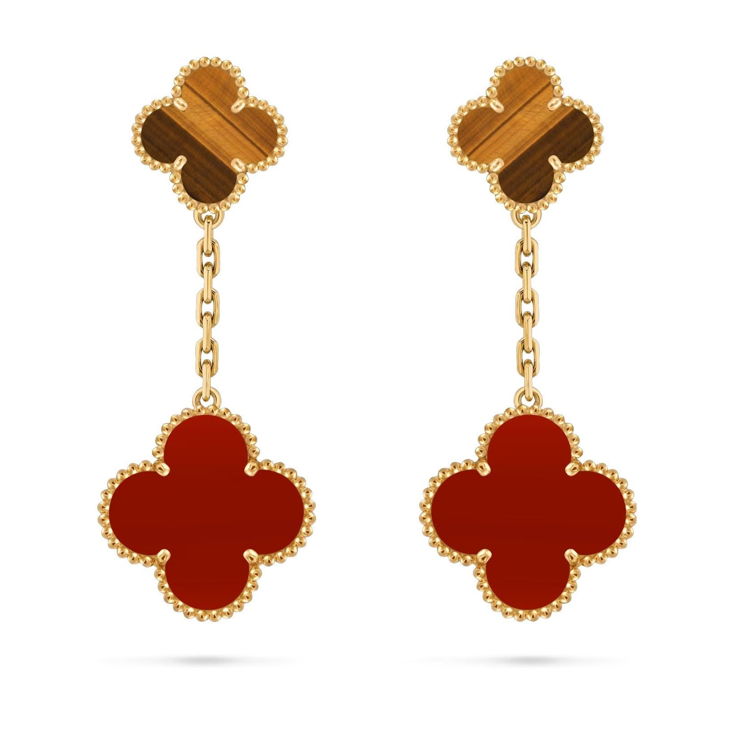 [Azure Tears]CLOVER DUAL-MOTIF STATEMENT STUD EARRINGS - DOUBLE-CHARM COLLECTION