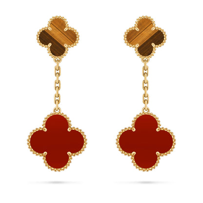 [Azure Tears]CLOVER DUAL-MOTIF STATEMENT STUD EARRINGS - DOUBLE-CHARM COLLECTION