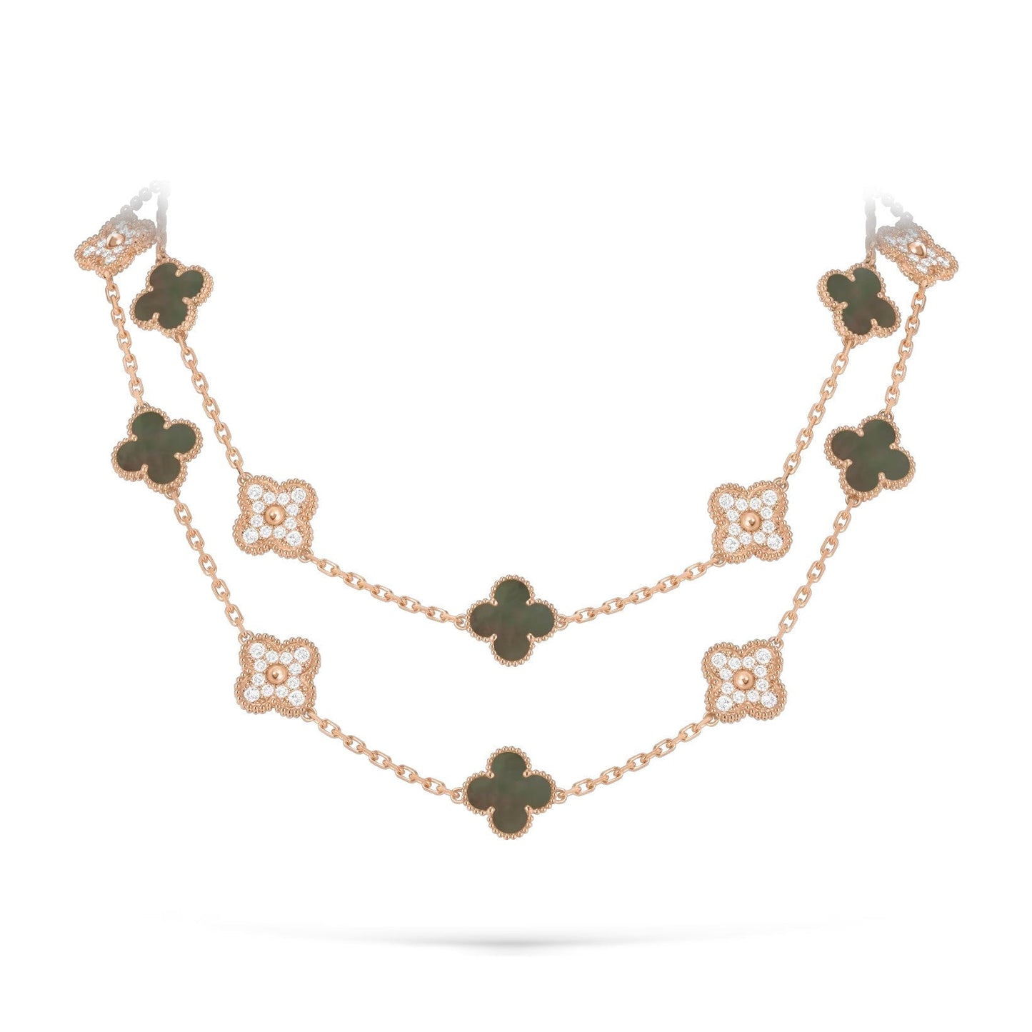 [Azure Tears]CLASSIC 20-MOTIF LUCKY CLOVER LONG NECKLACE ROSE GOLD COLLECTION