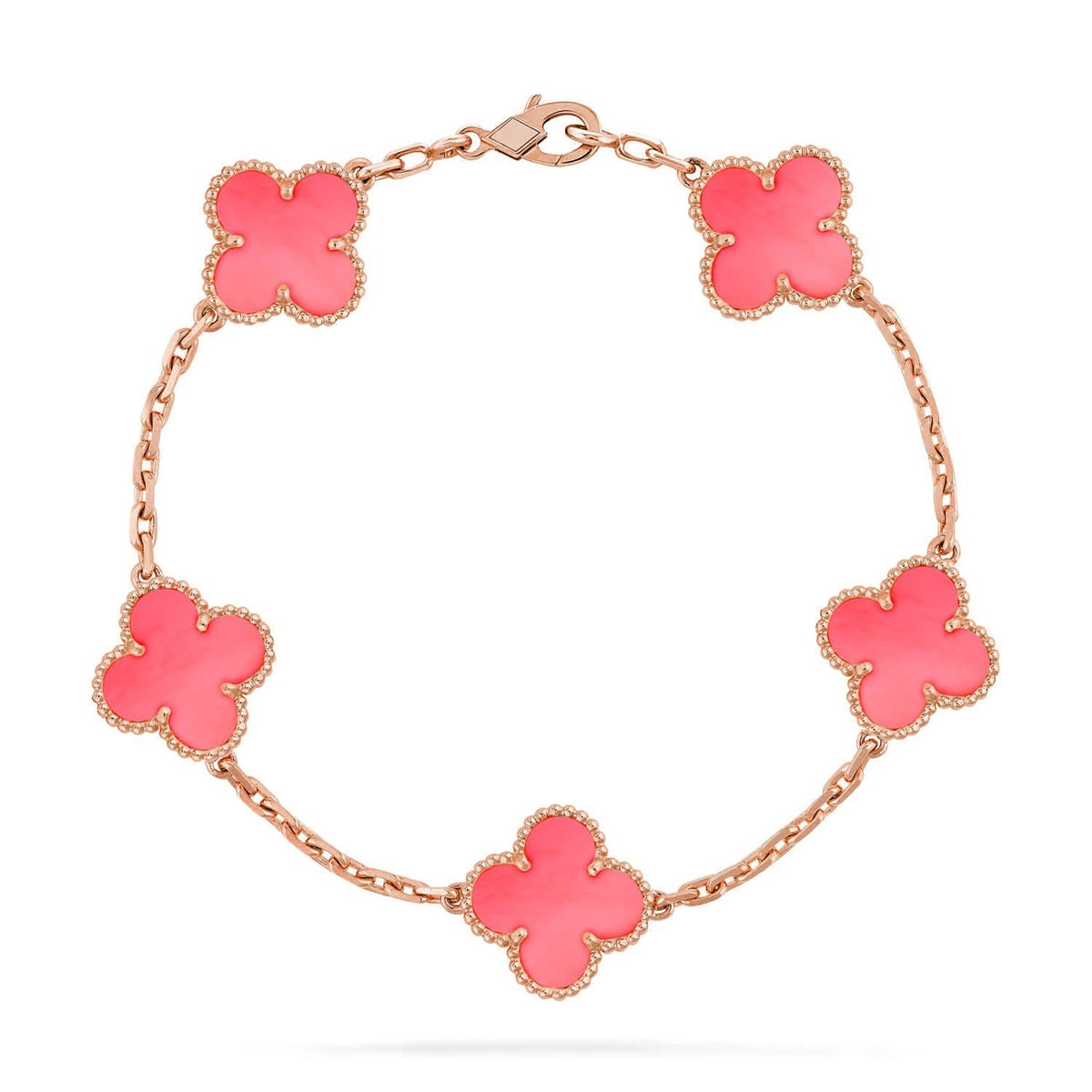[Azure Tears]LUCKY CLOVER 5-MOTIF BRACELET - PINK MOTHER-OF-PEARL COLLECTION