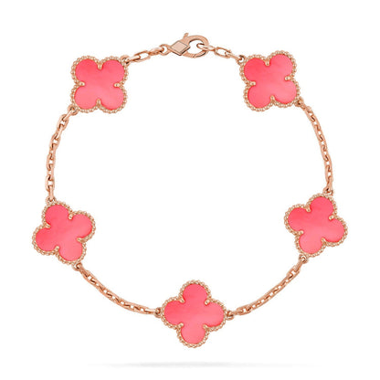 [Azure Tears]LUCKY CLOVER 5-MOTIF BRACELET - PINK MOTHER-OF-PEARL COLLECTION