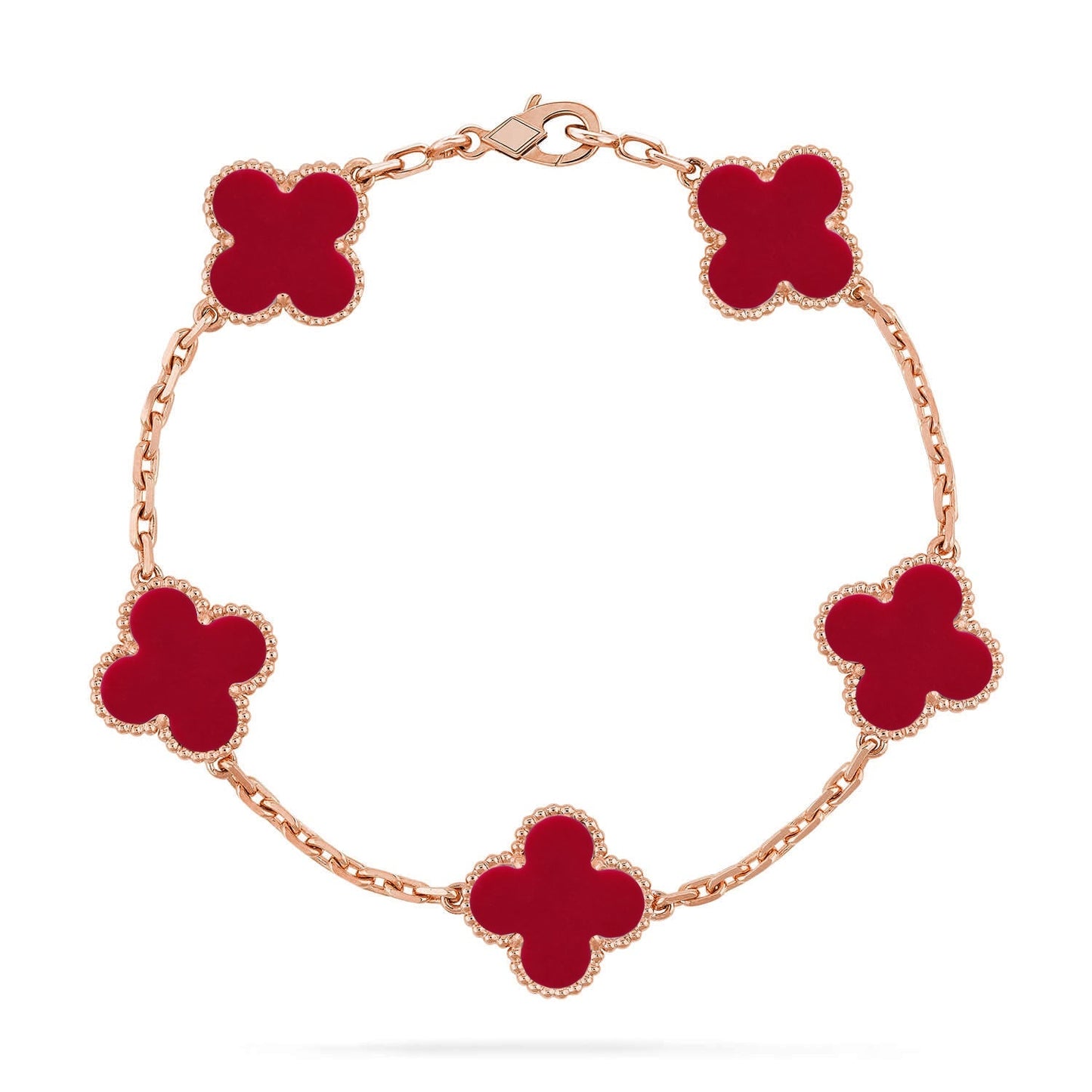 [Azure Tears]LUCKY CLOVER 5-MOTIF BRACELET - RED CARNELIAN COLLECTION
