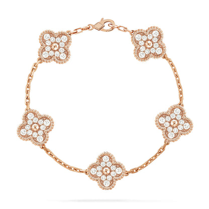 [Azure Tears]LUCKY CLOVER 5-MOTIF BRACELET - FULL-DIAMOND