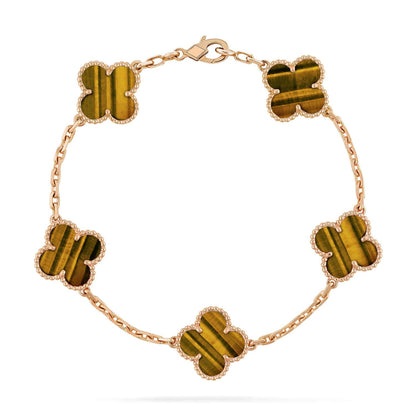 [Azure Tears]LUCKY CLOVER 5-MOTIF BRACELET -  TIGER’S EYE COLLECTION