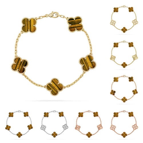 [Azure Tears]LUCKY CLOVER 5-MOTIF BRACELET -  TIGER’S EYE COLLECTION