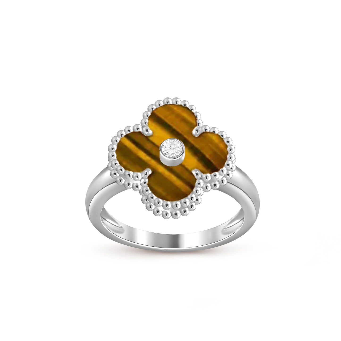 [Azure Tears]LUCKY CLOVER DIAMOND-ACCENT WHITE GOLD RING COLLECTION