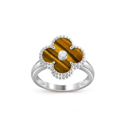 [Azure Tears]LUCKY CLOVER DIAMOND-ACCENT WHITE GOLD RING COLLECTION