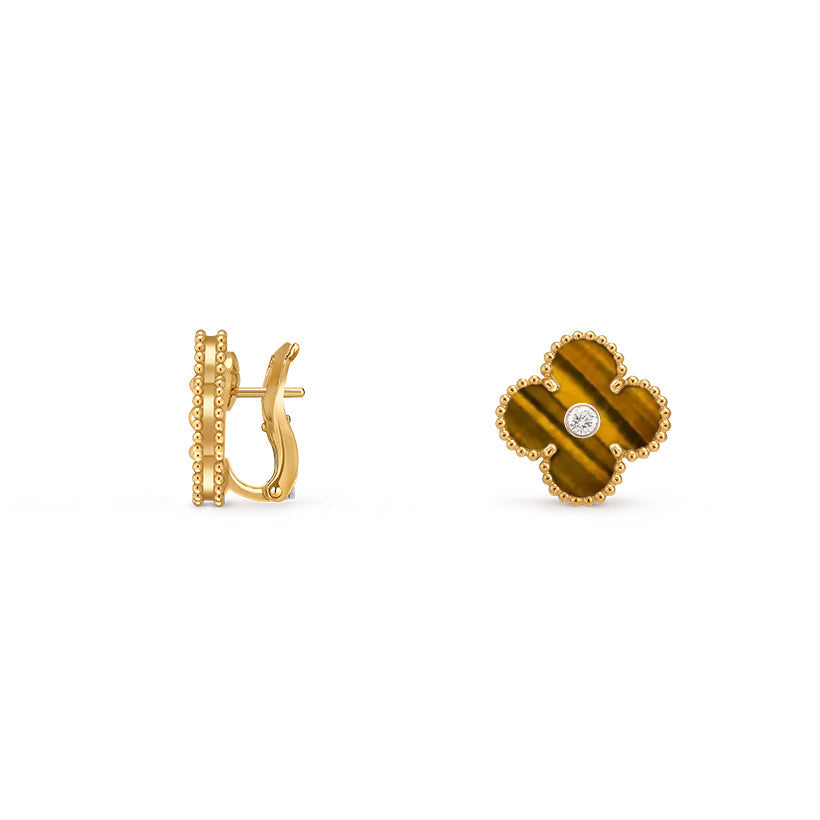 [Azure Tears]15MM CLOVER FLOWER STUD EARRINGS DIAMOND-GOLD COLLECTION