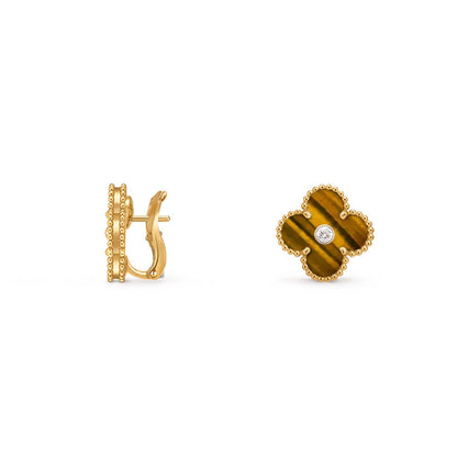 [Azure Tears]15MM CLOVER FLOWER STUD EARRINGS DIAMOND-GOLD COLLECTION