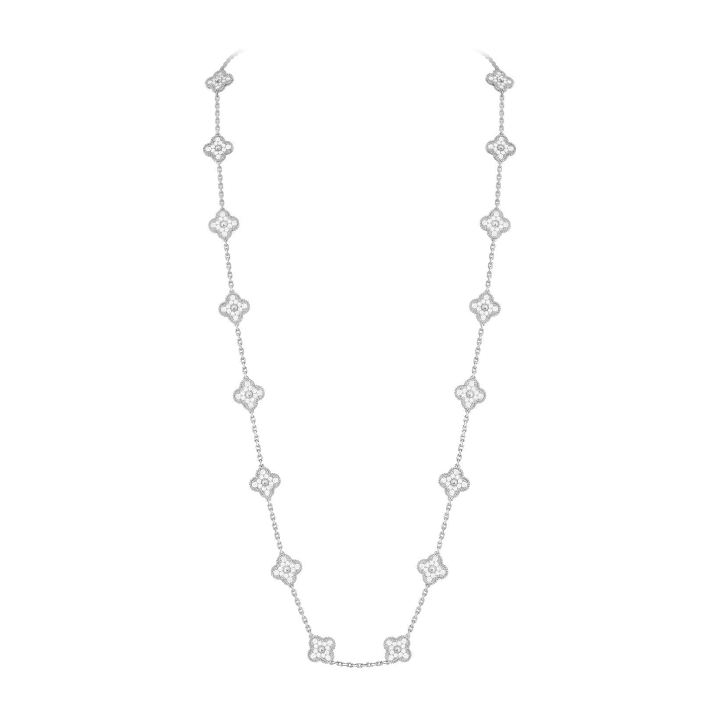 [Azure Tears]CLASSIC 20-MOTIF LUCKY CLOVER LONG NECKLACE WHITE GOLD COLLECTION