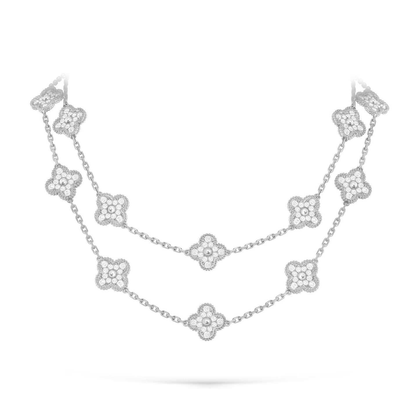 [Azure Tears]CLASSIC 20-MOTIF LUCKY CLOVER LONG NECKLACE WHITE GOLD COLLECTION