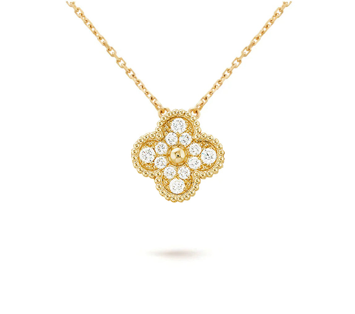 [Azure Tears]15MM CLOVER FLOWER DIAMOND PENDANT NECKLACE COLLECTION