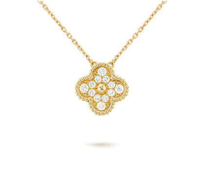 [Azure Tears]15MM CLOVER FLOWER DIAMOND PENDANT NECKLACE COLLECTION