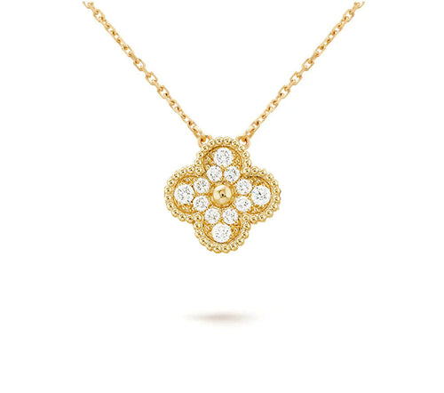 [Azure Tears]15MM CLOVER FLOWER DIAMOND PENDANT NECKLACE COLLECTION