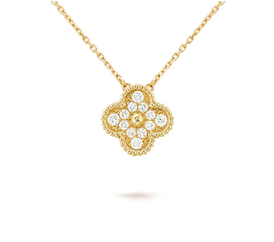 [Azure Tears]15MM CLOVER FLOWER DIAMOND PENDANT NECKLACE COLLECTION
