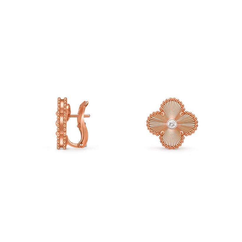 [Azure Tears]15MM CLOVER FLOWER STUD EARRINGS DIAMOND-ROSE GOLD COLLECTION