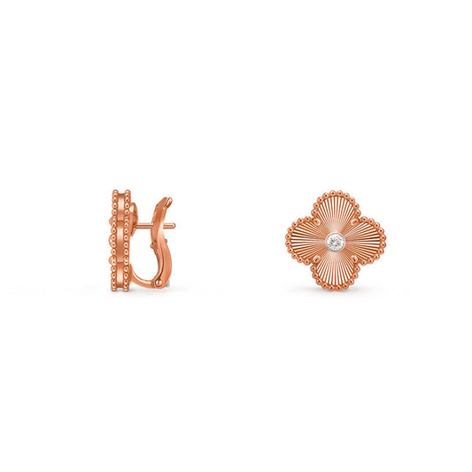 [Azure Tears]15MM CLOVER FLOWER STUD EARRINGS DIAMOND-ROSE GOLD COLLECTION