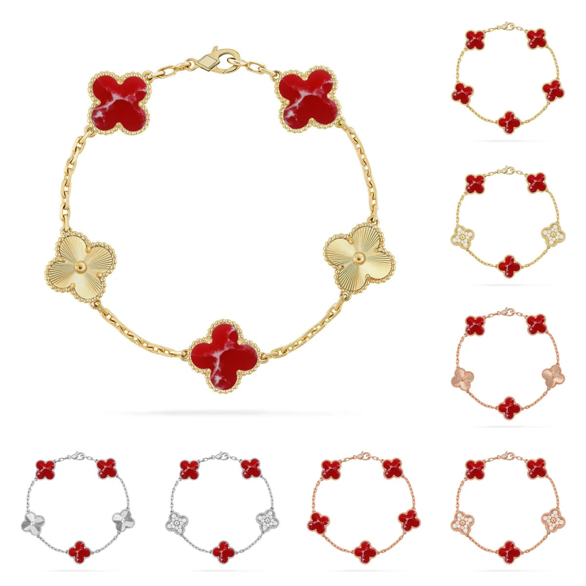 [Azure Tears]LUCKY CLOVER 5-MOTIF BRACELET - RED LARIMAR COLLECTION