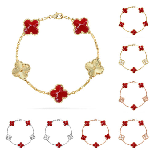 [Azure Tears]LUCKY CLOVER 5-MOTIF BRACELET - RED LARIMAR COLLECTION